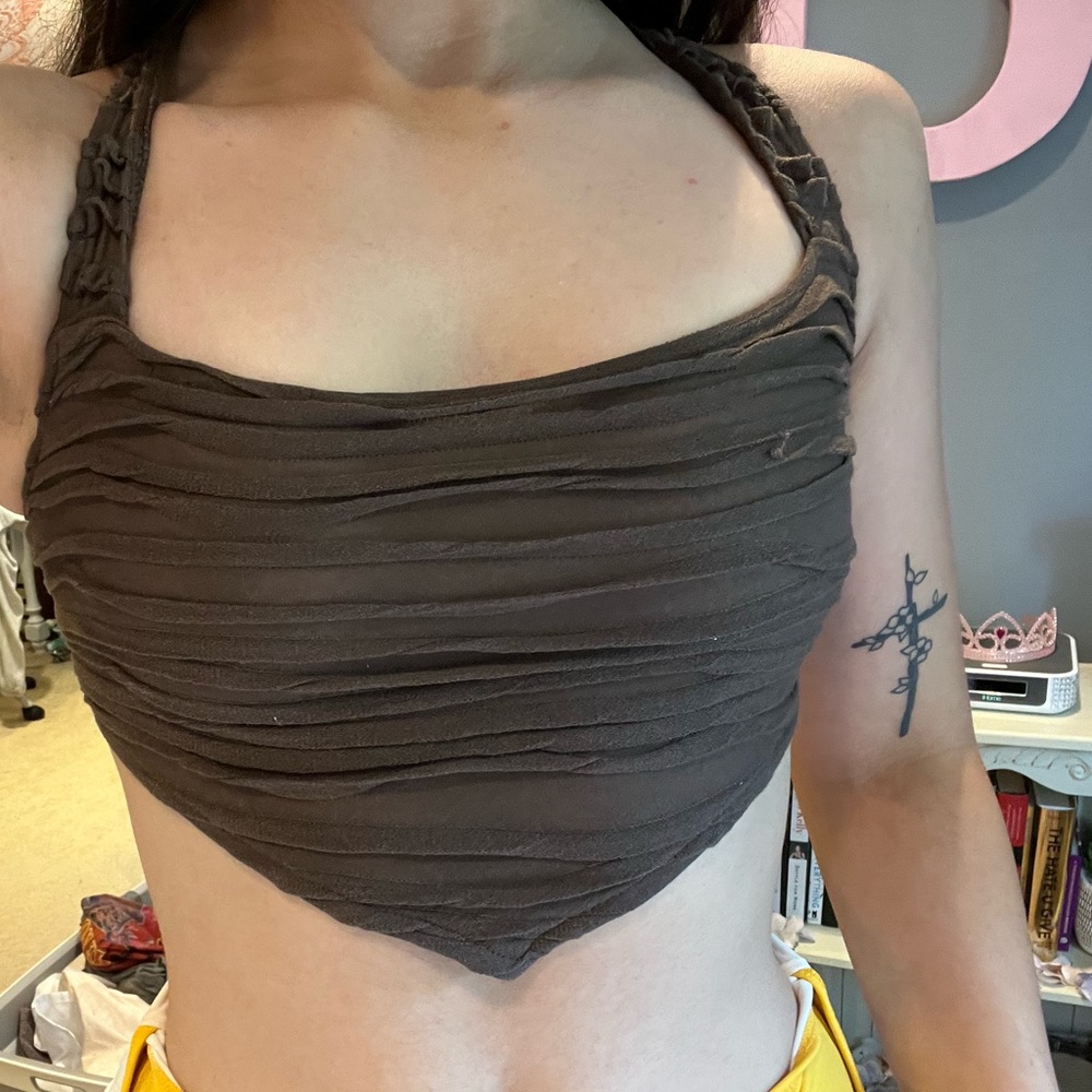 Cute Brown Open Back Crop Top